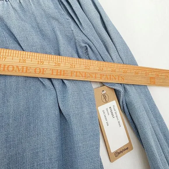new! Billy T Pool Stripes Shirt Denim M Casual Top Blue Jean NWT Western Country - Picture 10 of 11